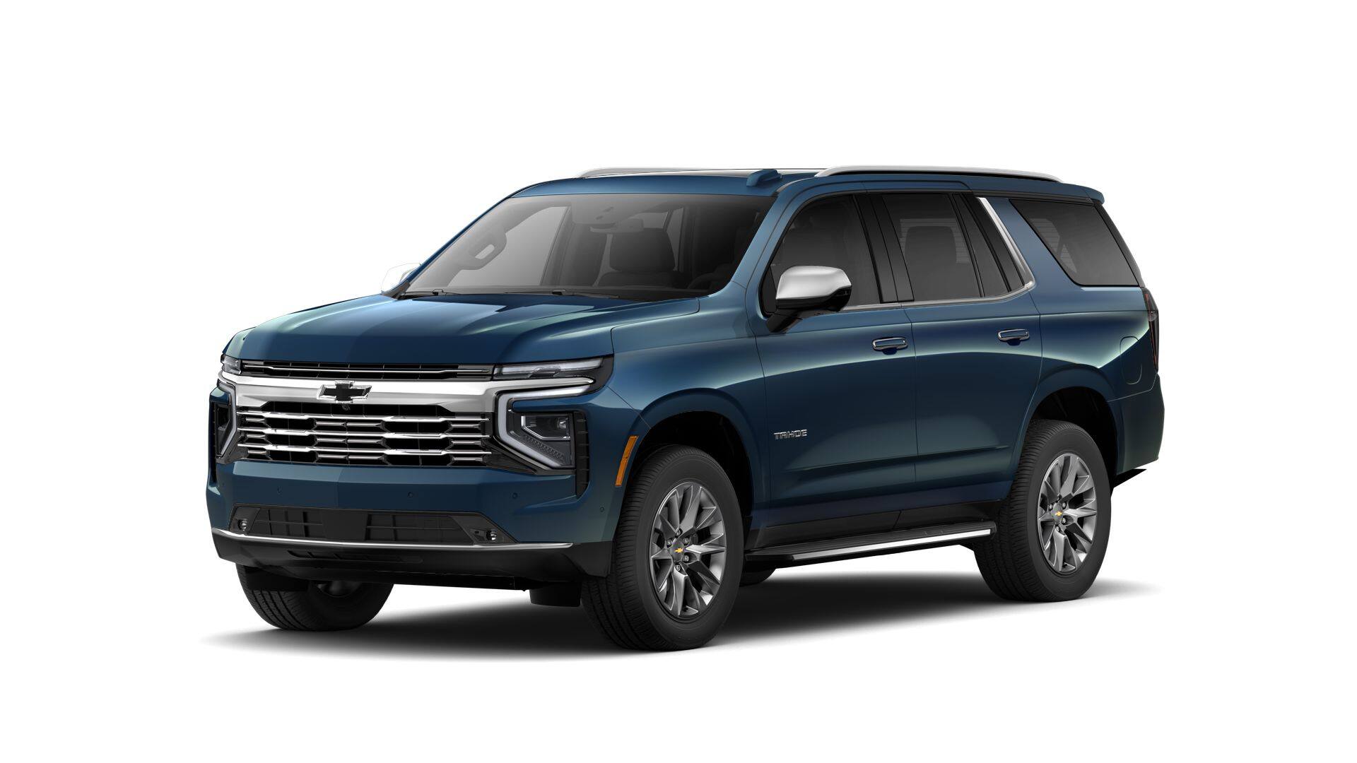 2026 Chevrolet Tahoe Premier in Lakeshore Blue Metallic — front three-quarter view