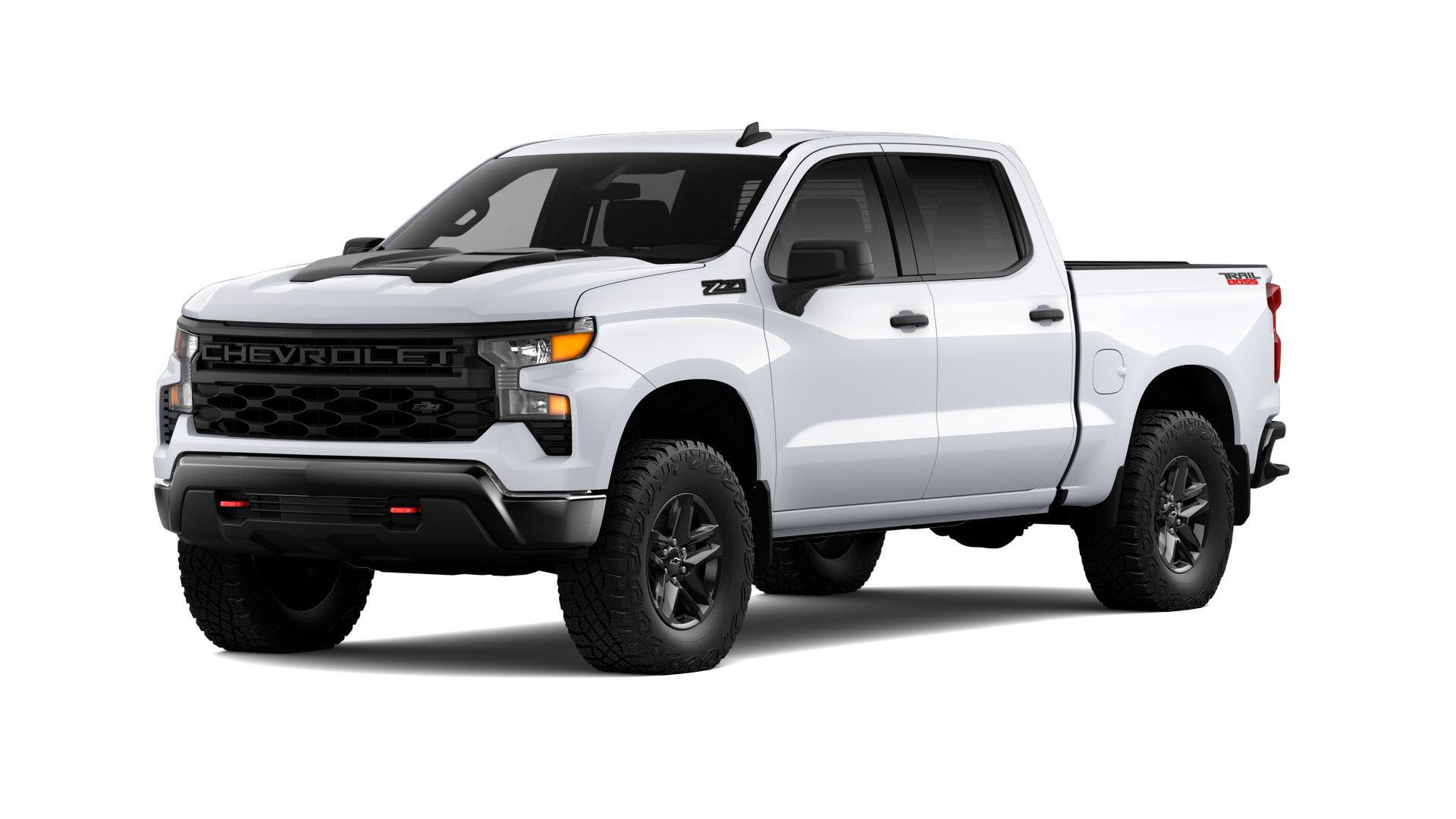 2026 Chevrolet Silverado 1500 Custom Trail Boss in Summit White — front three-quarter view